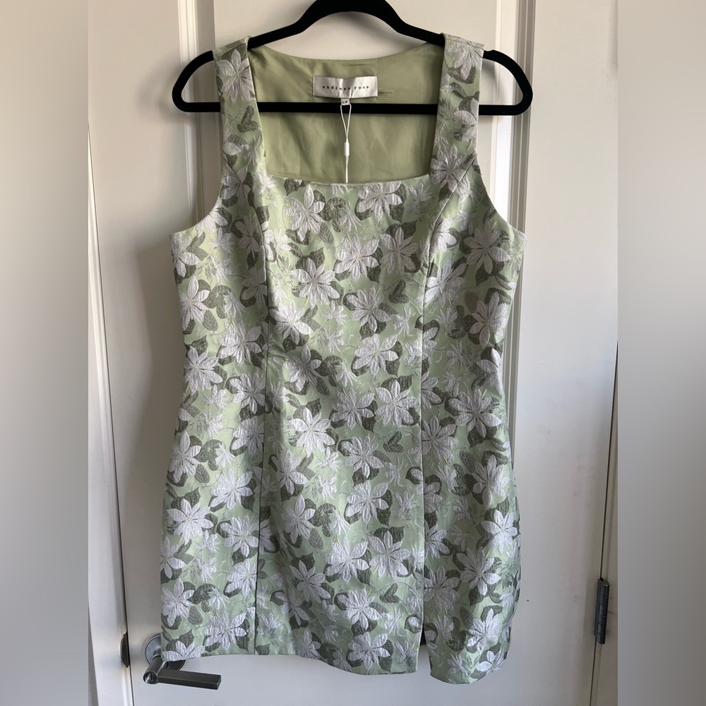Endless Rose Light Green and White Floral Brocade Dress
